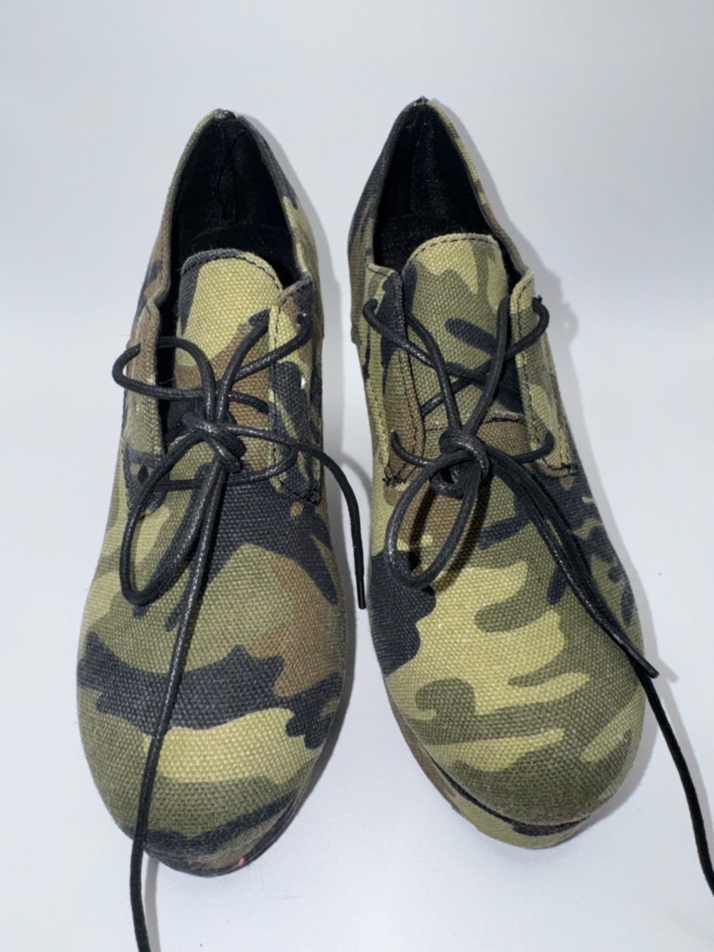 SHEIN Camo Platform Wedge Shoes Size 7 Fits 6.5 Chunky Lace Up Army Print Y2K - Picture 14 of 14